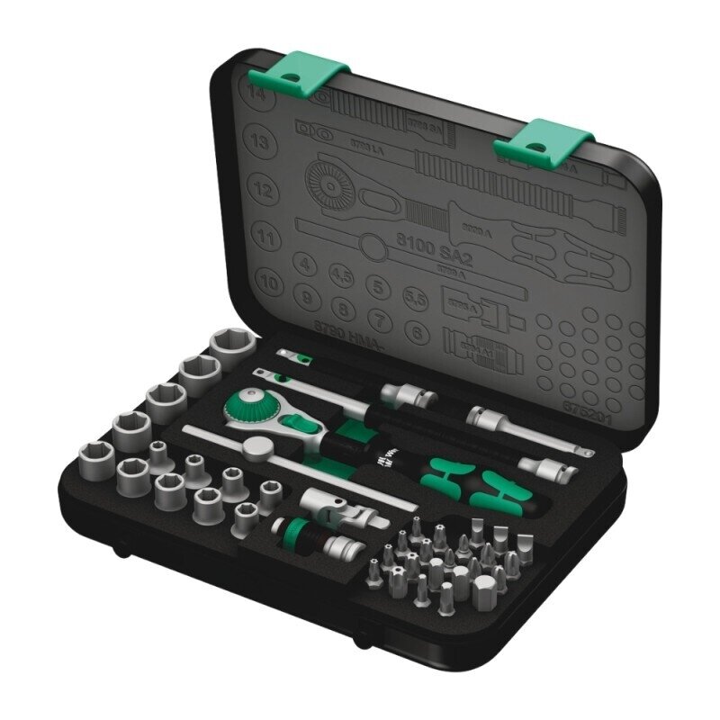 42 dalių terkšlės ir galvučių rinkinys WERA 8100 SA 2 Zyklop Speed 1/4″