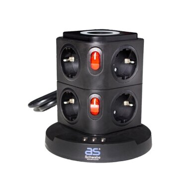 8 elektros lizdų ilgintuvas su belaidžio įkrovimo stotele AS-SCHWABE 8 elektros lizdų ilgintuvas su belaidžio įkrovimo stotele AS-SCHWABE