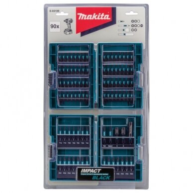 90 dalių smūginių sukimo antgalių rinkinys MAKITA Impact Black 1