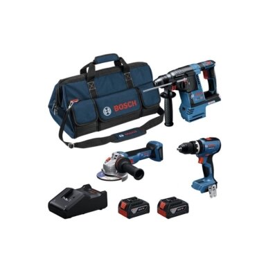 Akumuliatorinių įrankių rinkinys BOSCH 18V GBH+GSB+GWS