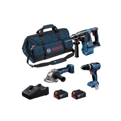 Akumuliatorinių įrankių rinkinys BOSCH 18V GBH+GSB+GWS