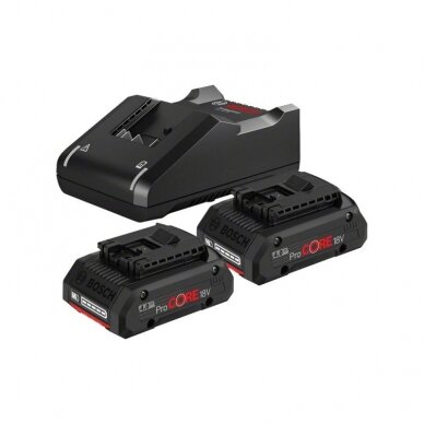 Akumuliatorių ir įkroviklio komplektas BOSCH GBA ProCORE 18V 4,0Ah Akumuliatorių ir įkroviklio komplektas BOSCH GBA ProCORE 18V 4,0Ah