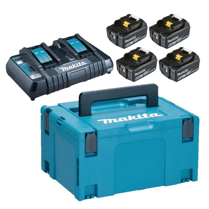 Akumuliatorių ir įkroviklio komplektas MAKITA PowerPack 18V 4x6,0Ah Akumuliatorių ir įkroviklio komplektas MAKITA PowerPack 18V 4x6,0Ah
