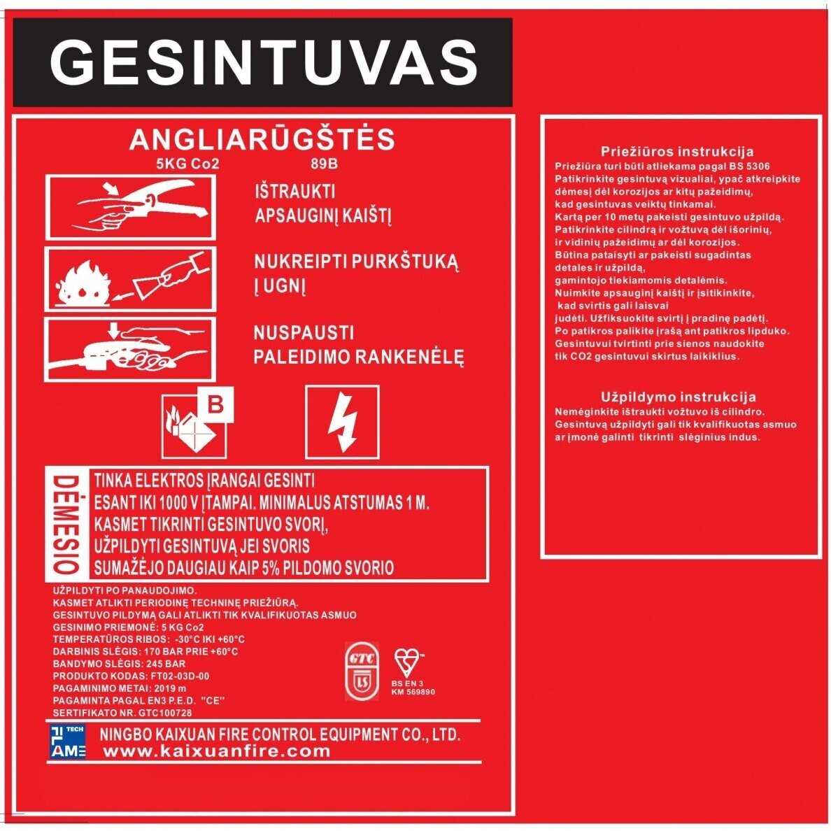 Angliarūgštės gesintuvas 5 kg 2