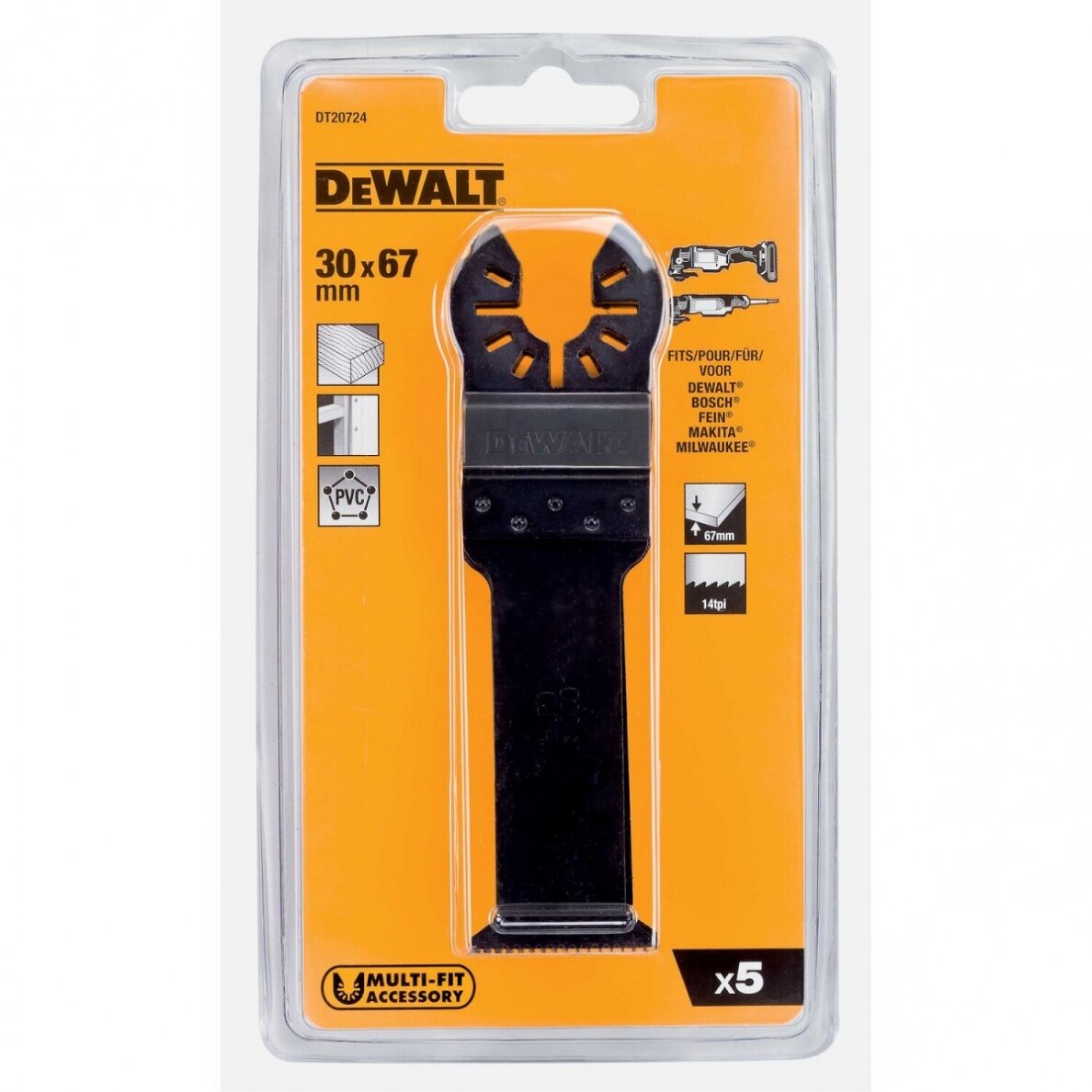 Daugiafunkcinio įrankio geležtės 30x67 mm, DeWALT, 5 vnt. 2