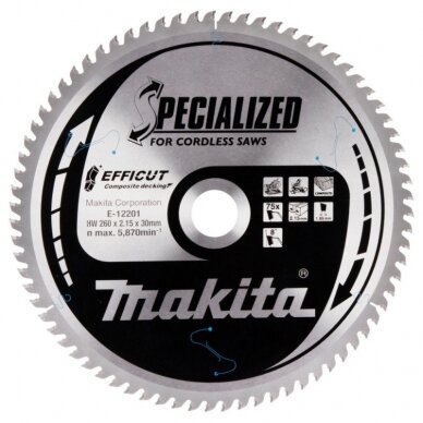 Diskas kompozitinei dangai MAKITA HM 260x30x2,15mm Z-75 Diskas kompozitinei dangai MAKITA HM 260x30x2,15mm Z-75