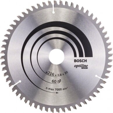 Diskinio pjūklo diskas medienai BOSCH 216x30x2,8/1,8mm Z60 Diskinio pjūklo diskas medienai BOSCH 216x30x2,8/1,8mm Z60