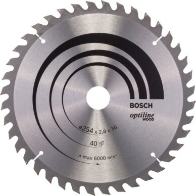Diskinio pjūklo diskas medienai BOSCH 254x30x2,8/1,8mm Z40 Diskinio pjūklo diskas medienai BOSCH 254x30x2,8/1,8mm Z40