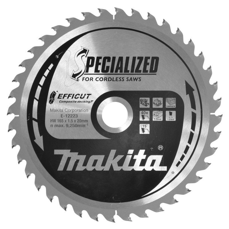 Diskas kompozitinei dangai MAKITA E-12223 HM 165x20x1,5mm Z-40 Diskas kompozitinei dangai MAKITA E-12223 HM 165x20x1,5mm Z-40