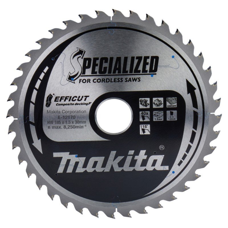 Diskas kompozitinei dangai MAKITA HM 185x30x1,5mm Z-40 Diskas kompozitinei dangai MAKITA HM 185x30x1,5mm Z-40