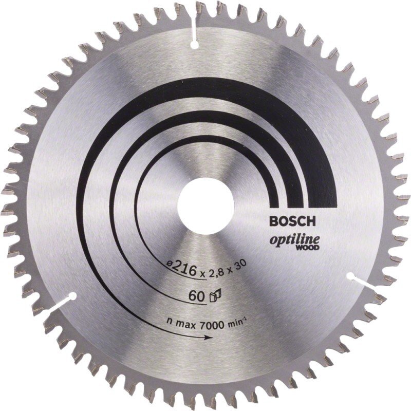 Diskinio pjūklo diskas medienai BOSCH 216x30x2,8/1,8mm Z60 Diskinio pjūklo diskas medienai BOSCH 216x30x2,8/1,8mm Z60