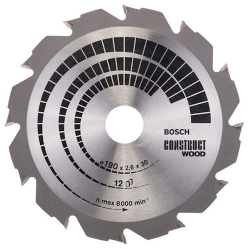 Diskinio pjūklo diskas medienai BOSCH Construct 190x2,6x30mm Z12 Diskinio pjūklo diskas medienai BOSCH Construct 190x2,6x30mm Z12