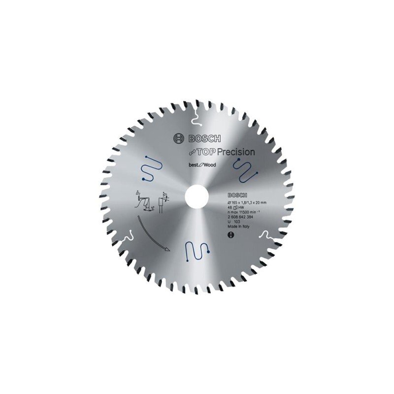 Diskinio pjūklo diskas medienai BOSCH Precision 165x20xZ48 GKT 55 GCE Diskinio pjūklo diskas medienai BOSCH Precision 165x20xZ48 GKT 55 GCE