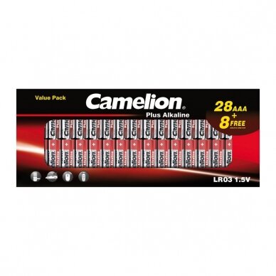 Elementai alkaline, LR03 B28+8, AAA, 1.5V, CAMELION, 36 vnt. Elementai alkaline, LR03 B28+8, AAA, 1.5V, CAMELION, 36 vnt.