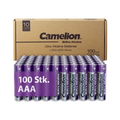 Elementai Ultra Alkaline, AAA, B100, CAMELION, 100 vnt. Elementai Ultra Alkaline, AAA, B100, CAMELION, 100 vnt.