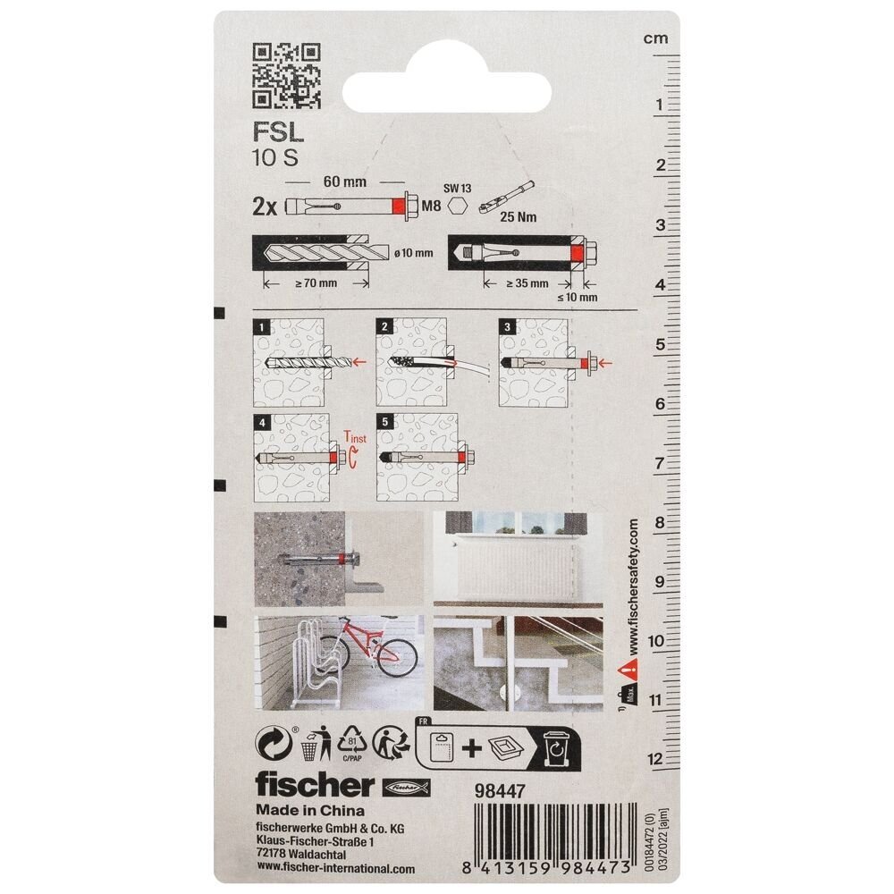 Fischer ankeris su varžtu FSL 10 S 2vnt. 5 Fischer ankeris su varžtu FSL 10 S 2vnt. 5