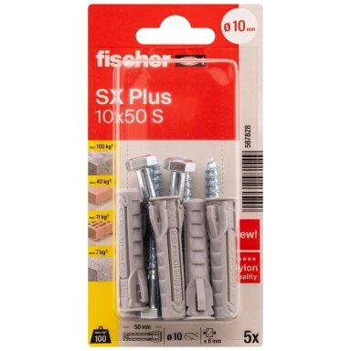 FISCHER kaiščiai su varžtais SX Plus S, 10x50 mm, 5 vnt.
