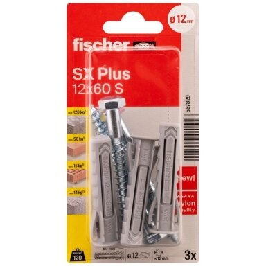 FISCHER kaiščiai su varžtais SX Plus S, 12x60 mm, 3 vnt.