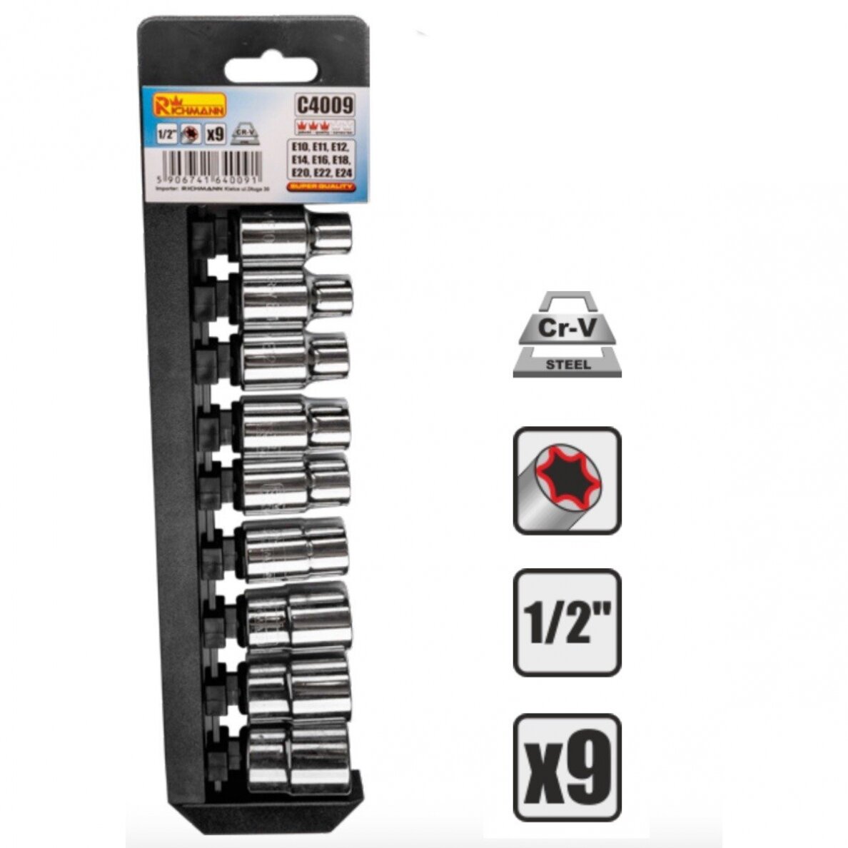 Galvučių rinkinys TORX 1/2 E10-E24