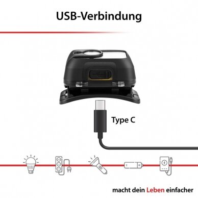Galvos žibintuvėlis, 9W, įkraunamas USB-C, ARCAS 3 Galvos žibintuvėlis, 9W, įkraunamas USB-C, ARCAS 3
