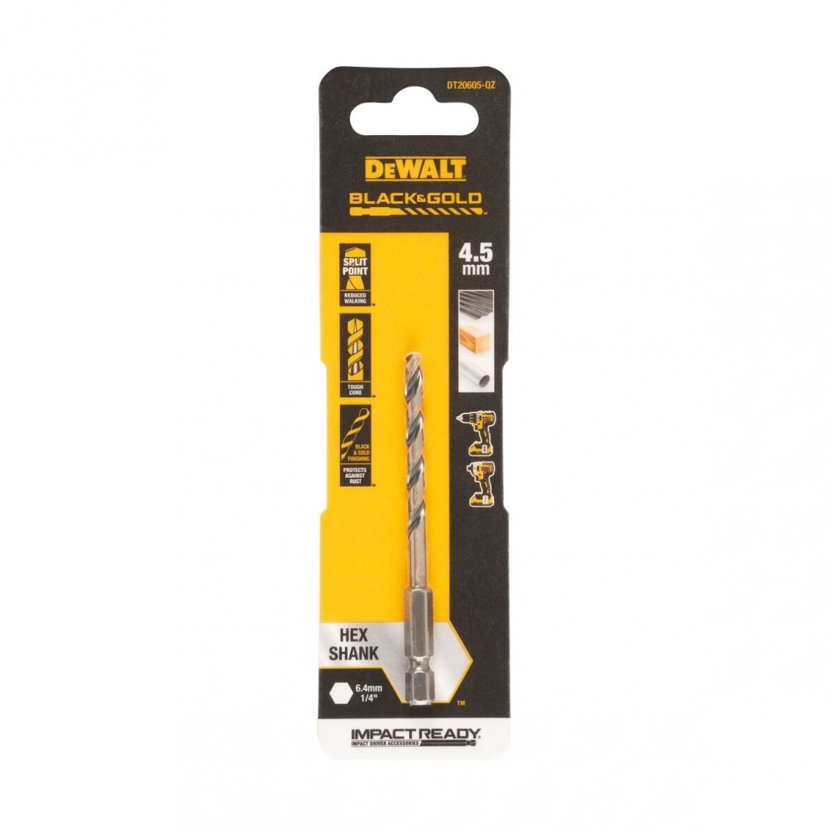 Grąžtas metalui HEX 1/4, 4,5 mm, DeWALT Grąžtas metalui HEX 1/4, 4,5 mm, DeWALT