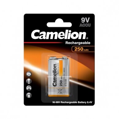 Įkraunamas elementas "Krona", 9V, 250 mAh, CAMELION, 1 vnt. Įkraunamas elementas "Krona", 9V, 250 mAh, CAMELION, 1 vnt.