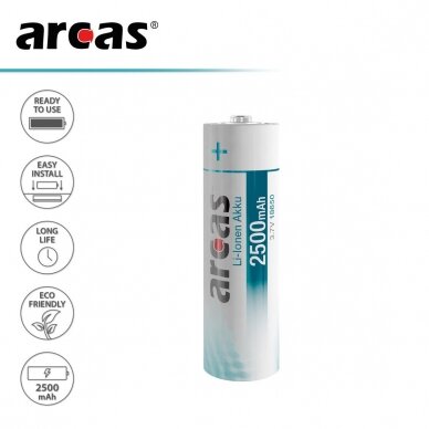 Įkraunamas elementas Li-ion 18650 3.7V B1 2500 mAh, ARCAS, 1 vnt. 1 Įkraunamas elementas Li-ion 18650 3.7V B1 2500 mAh, ARCAS, 1 vnt. 1