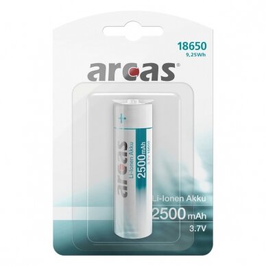 Įkraunamas elementas Li-ion 18650 3.7V B1 2500 mAh, ARCAS, 1 vnt. Įkraunamas elementas Li-ion 18650 3.7V B1 2500 mAh, ARCAS, 1 vnt.
