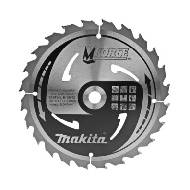 Medžio pjovimo diskas MAKITA 190x15,88x2,0mm 24T 15° Medžio pjovimo diskas MAKITA 190x15,88x2,0mm 24T 15°