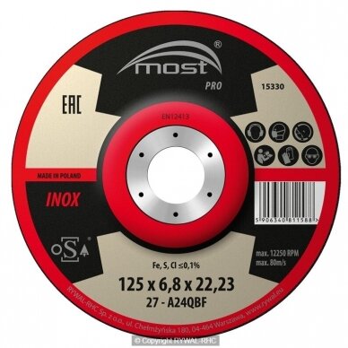 Metalo pj. diskas Most Inox Futura 125x1.0x22 mm Metalo pj. diskas Most Inox Futura 125x1.0x22 mm