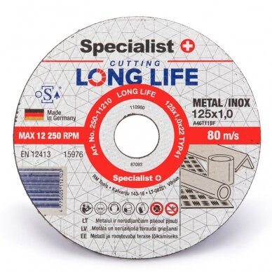 Metalo pj.diskas LONG LIFE 125x1x22 mm Metalo pj.diskas LONG LIFE 125x1x22 mm