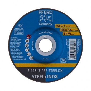 Metalo šlifavimo diskas Ø125x7x22mm A24 L PSF-INOX PFERD Metalo šlifavimo diskas Ø125x7x22mm A24 L PSF-INOX PFERD