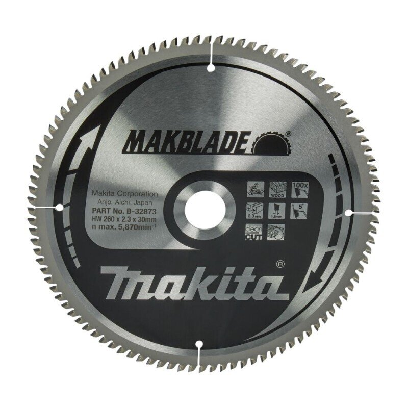 Medžio pjovimo diskas MAKITA 260x30x2,3mm 100T 5° Medžio pjovimo diskas MAKITA 260x30x2,3mm 100T 5°