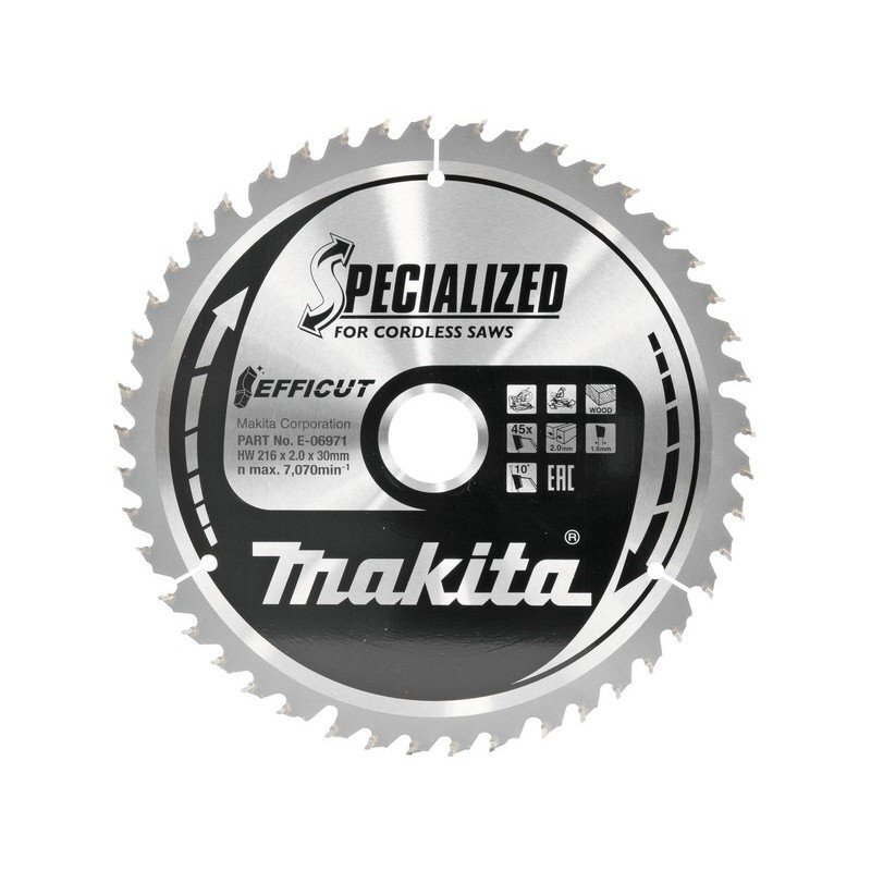 Medžio pjovimo diskas MAKITA Efficut 216x30x1,5mm 80T 10° Medžio pjovimo diskas MAKITA Efficut 216x30x1,5mm 80T 10°