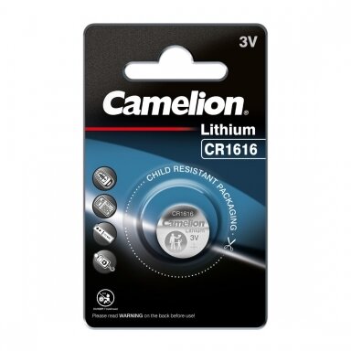 Mikro ličio elementas CR1616 3V, CAMELION, 1 vnt.
