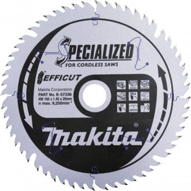 Pjovimo diskas medienai MAKITA Efficut 165x1,45x20mm T56 23° Pjovimo diskas medienai MAKITA Efficut 165x1,45x20mm T56 23°