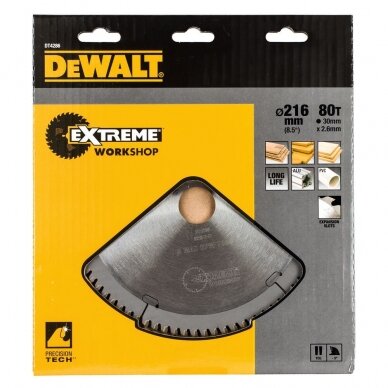 Pjov. diskas medienai DeWalt 216mmx30mm 80T 1 Pjov. diskas medienai DeWalt 216mmx30mm 80T 1