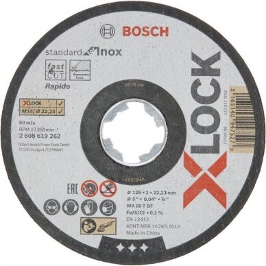 Pjovimo diskai BOSCH 125x1,0mm X-Lock Standart Inox, 10vnt. 2