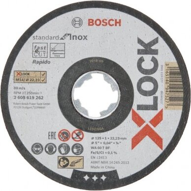 Pjovimo diskai BOSCH 125x1,0mm X-Lock Standart Inox, 10vnt. 2 Pjovimo diskai BOSCH 125x1,0mm X-Lock Standart Inox, 10vnt. 2
