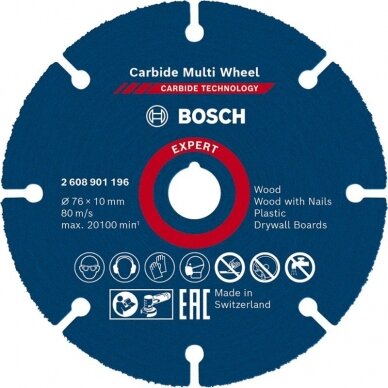 Pjovimo diskas BOSCH Expert Carbide Multi Wheel 76mm Pjovimo diskas BOSCH Expert Carbide Multi Wheel 76mm
