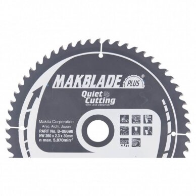 Pjovimo diskas MAKITA 260x30x2,3mm 60T Makblade+ 1 Pjovimo diskas MAKITA 260x30x2,3mm 60T Makblade+ 1