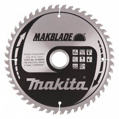 Pjovimo diskas MAKITA Makblade 216x30x2,4mm 48T 5° Pjovimo diskas MAKITA Makblade 216x30x2,4mm 48T 5°