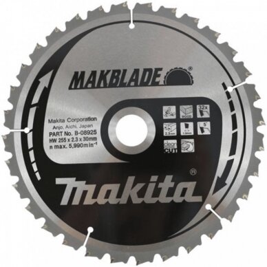 Pjovimo diskas MAKITA Makblade 255x30x2,3mm 32T 5° Pjovimo diskas MAKITA Makblade 255x30x2,3mm 32T 5°