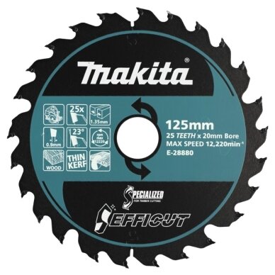Pjovimo diskas medienai MAKITA Efficut 125x20x1,35mm 25T Pjovimo diskas medienai MAKITA Efficut 125x20x1,35mm 25T