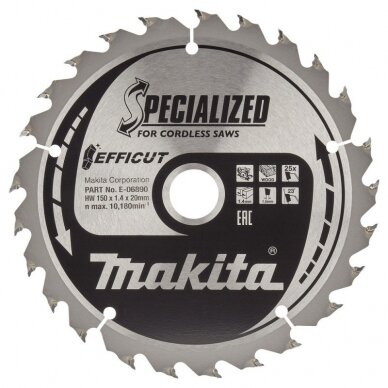 Pjovimo diskas medienai MAKITA Efficut 150x20x1,4mm 25T 23° Pjovimo diskas medienai MAKITA Efficut 150x20x1,4mm 25T 23°