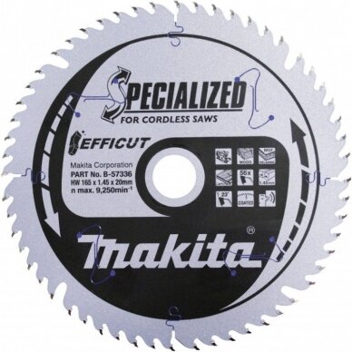 Pjovimo diskas medienai MAKITA Efficut 165x1,45x20mm T56 23° Pjovimo diskas medienai MAKITA Efficut 165x1,45x20mm T56 23°