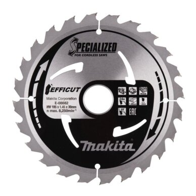 Pjovimo diskas medienai MAKITA Efficut 185x30x1,45mm 24T Pjovimo diskas medienai MAKITA Efficut 185x30x1,45mm 24T