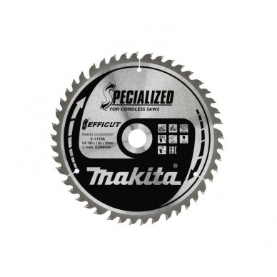 Pjovimo diskas medienai MAKITA Efficut 190x20x1,85mm 45T Pjovimo diskas medienai MAKITA Efficut 190x20x1,85mm 45T