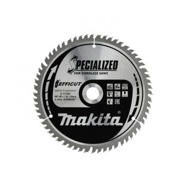 Pjovimo diskas medienai MAKITA Efficut 190x20x1,85mm 60T Pjovimo diskas medienai MAKITA Efficut 190x20x1,85mm 60T
