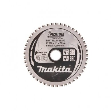 Pjovimo diskas metalui MAKITA Efficut 136x20x1,1mm Z45 Pjovimo diskas metalui MAKITA Efficut 136x20x1,1mm Z45